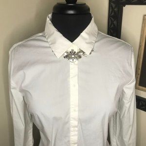 Mossimo Supply Co. White Long Sleeve Blouse with Roll Tab (XL)